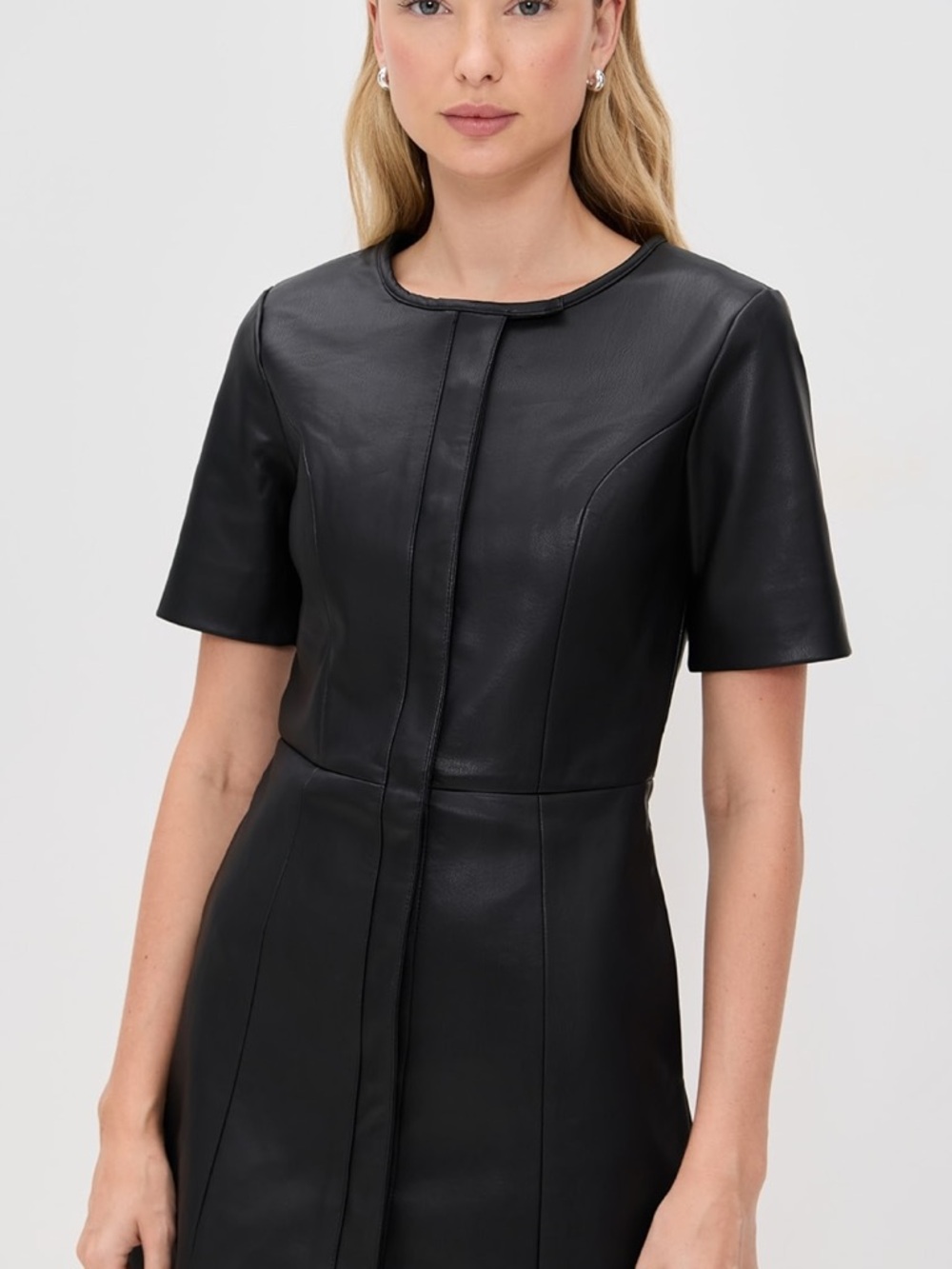 Brooklyn Black Short-Sleeve Faux Leather Mini Dress